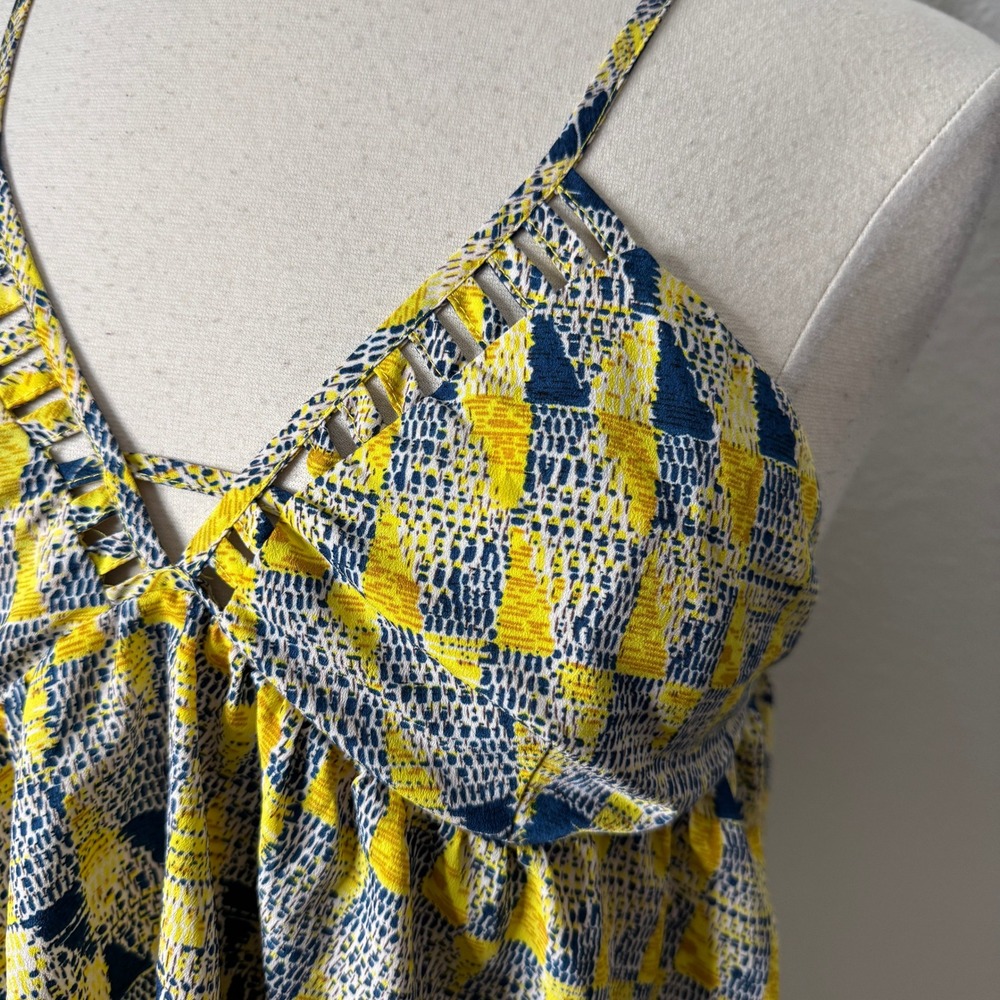 Winwin Apparel Yellow Geometric Print Babydoll Cami Tank Top Womens Medium - Picture 4 of 8